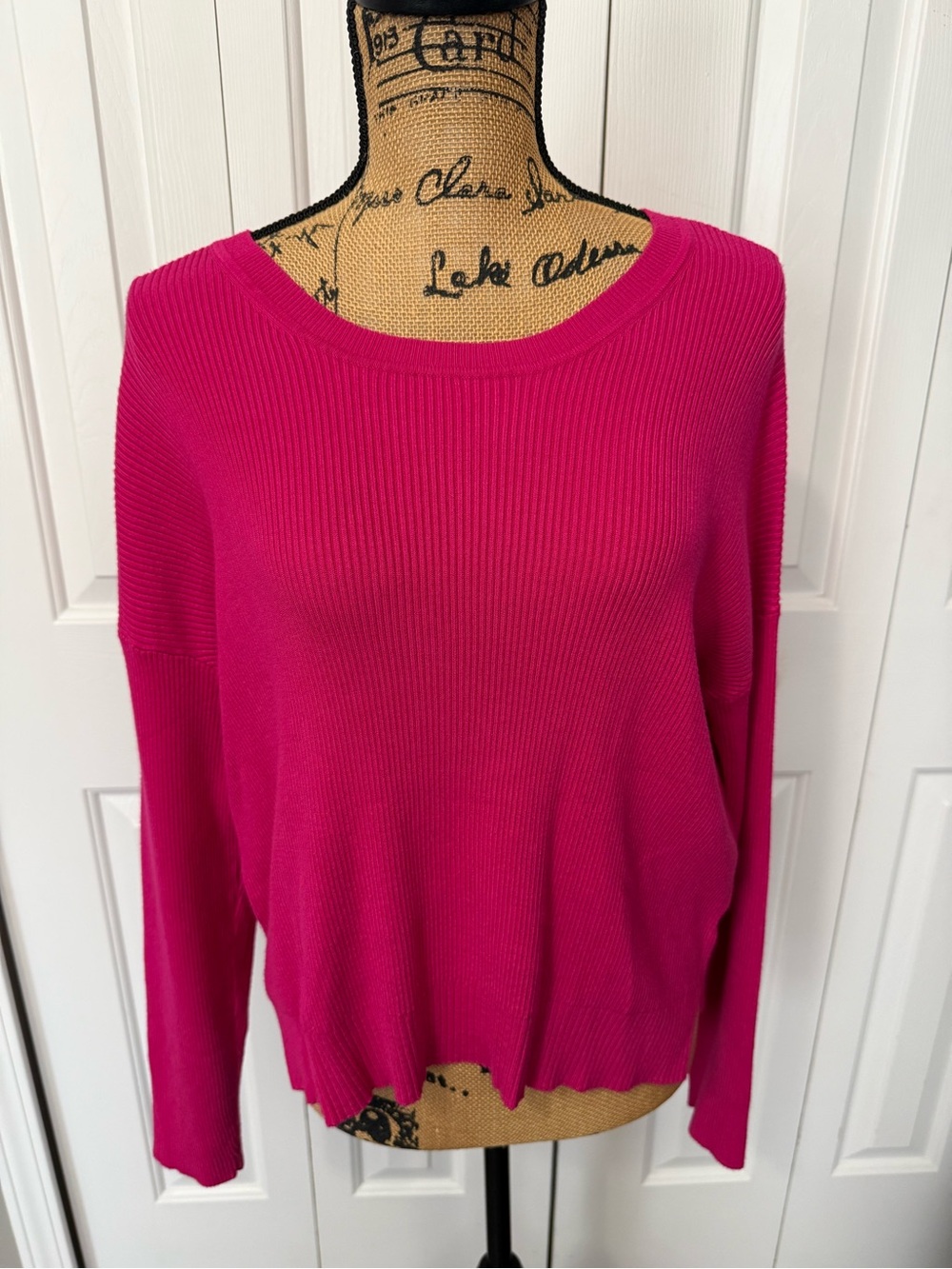 525 America Fuchsia Crewneck Ribbed Sweater